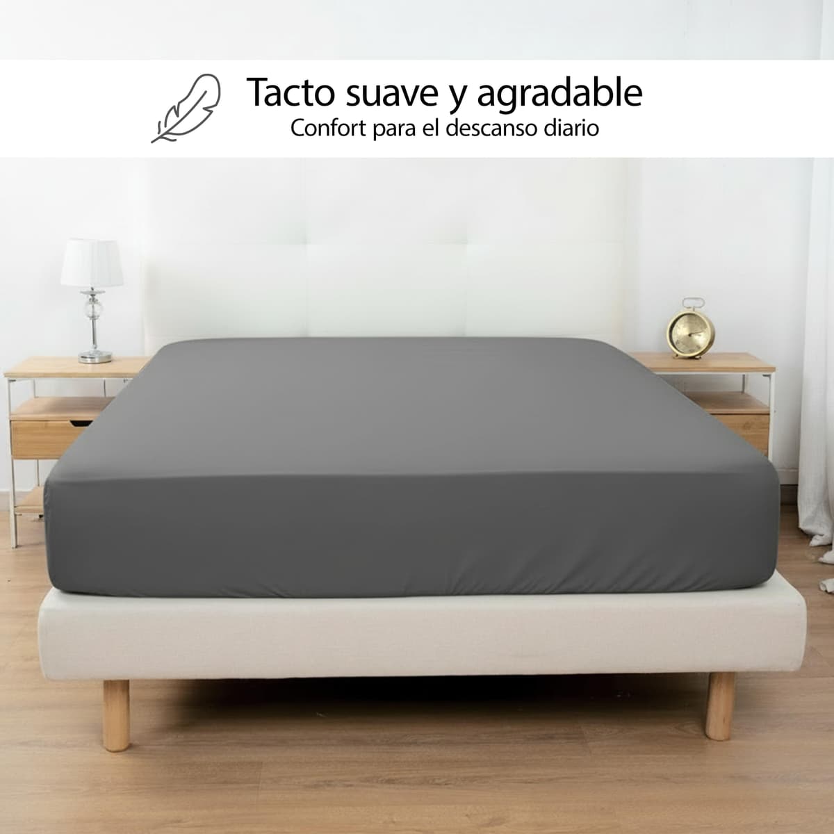H HANSEL HOME Sábana Bajera Ajustable, Microfibra Transpirable y Suave, Altura 30 cm, Elástico 360° - Sábana Bajera 105x190/200cm – Gris Oscuro — view 3