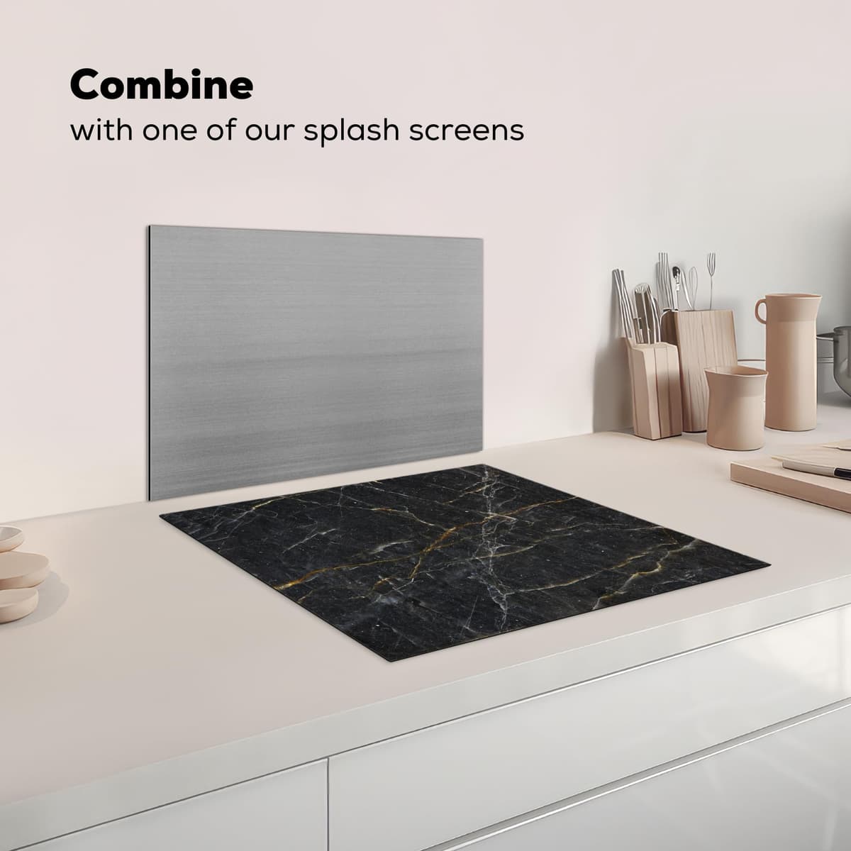 KitchenYeah© Cubre Vitrocerámica - Protector Vitroceramica Induccion 59x52 cm - Tapa Vitroceramica - Protector de Vitroceramica Mármol - Negro - Oro - Gris - Textura de mármol — view 7