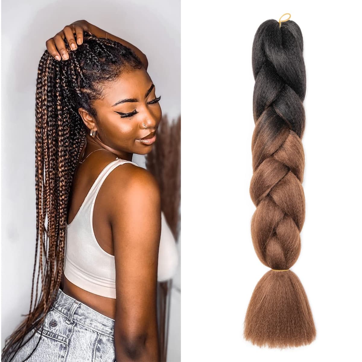 60cm Extensiones de Pelo Trenzas Africanas Castaño Oscuro Extensiones para Trenzas Africanas 1 pcs 100g Kanekalon Pelo para Trenzas Africanas Sintetico Extensiones de Trenzado Cabello Braiding — view 175