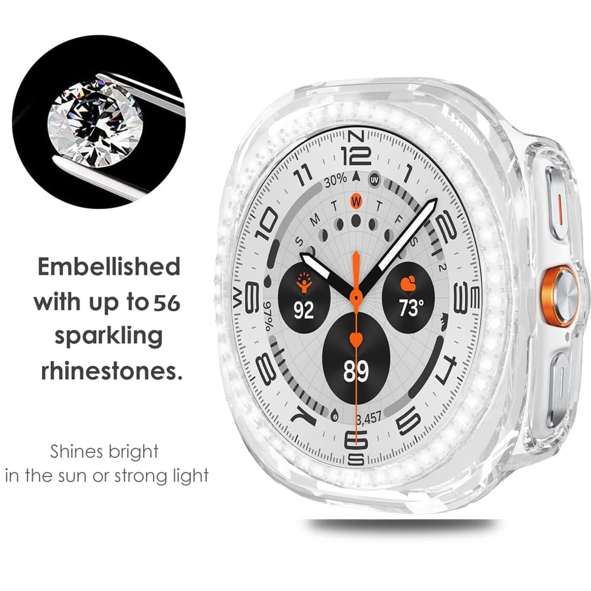 DEALELE [2-PACK] Cases Compatible with Samsung Galaxy Watch Ultra 47mm (2025/2024), Bling Rhinestone Diamond PC Protective Case Replacement Watch Cover for Women Men, 47mm, Gun grey + Transparent — view 5
