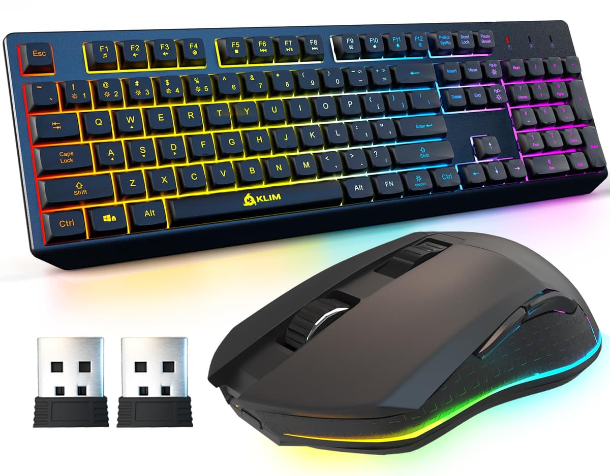 KLIM Chroma Wireless Gaming Keyboard RGB New - Long-Lasting Rechargeable Battery - Quick and Quiet Typing - Water Resistant Backlit Wireless Keyboard for PC PS5 PS4 Mac - Black — view 12