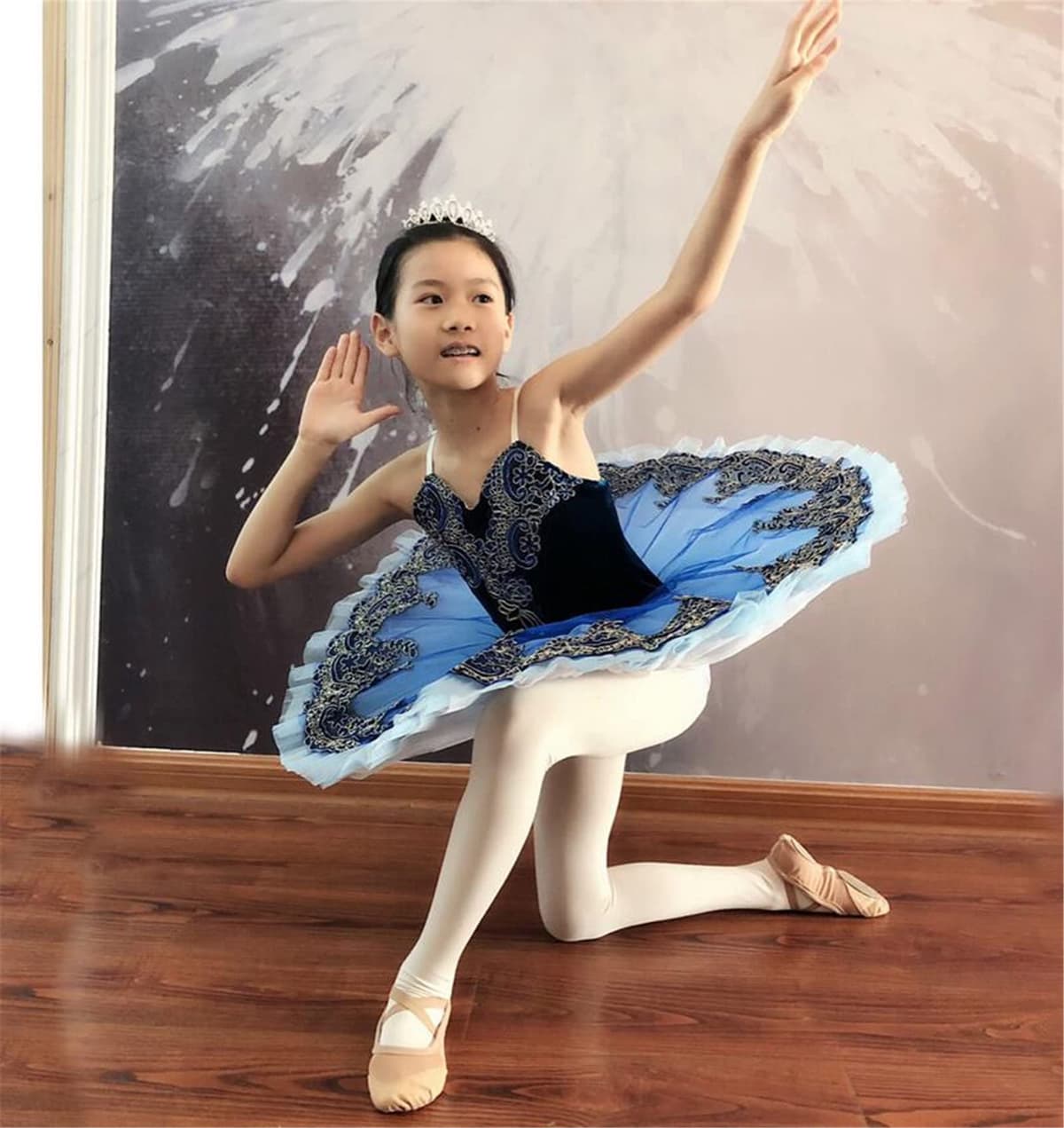 Ballet Profesional Tutu Girls Platter Pancake Tutu Bailarina Vestido de Fiesta Traje de Baile de Ballet,Azul,120CM — view 3