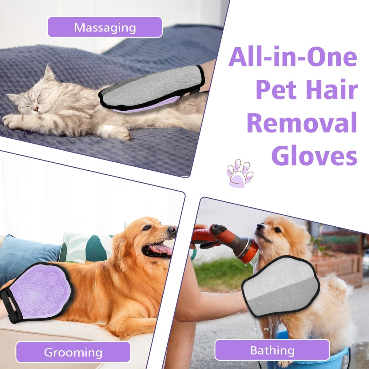 Zivacate Upgraded 2 in 1 Pet Hair Remover Mitt, Reusable Pet Hair Removal Glove, Double Sided Static Pet Hair Remover Glove, for Pets, Clothes, Sofa - 1 Piece — view 4