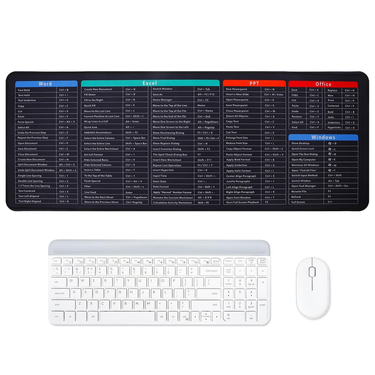 Keyboard Excel Shortcuts Mouse Mat,Quick Key Super Large Gaming Mouse Pad,Anti-Slip Multifunctional Computer Mat,Keyboard Pad for Office Home Desk Pc Laptop (80x30x0.2cm)