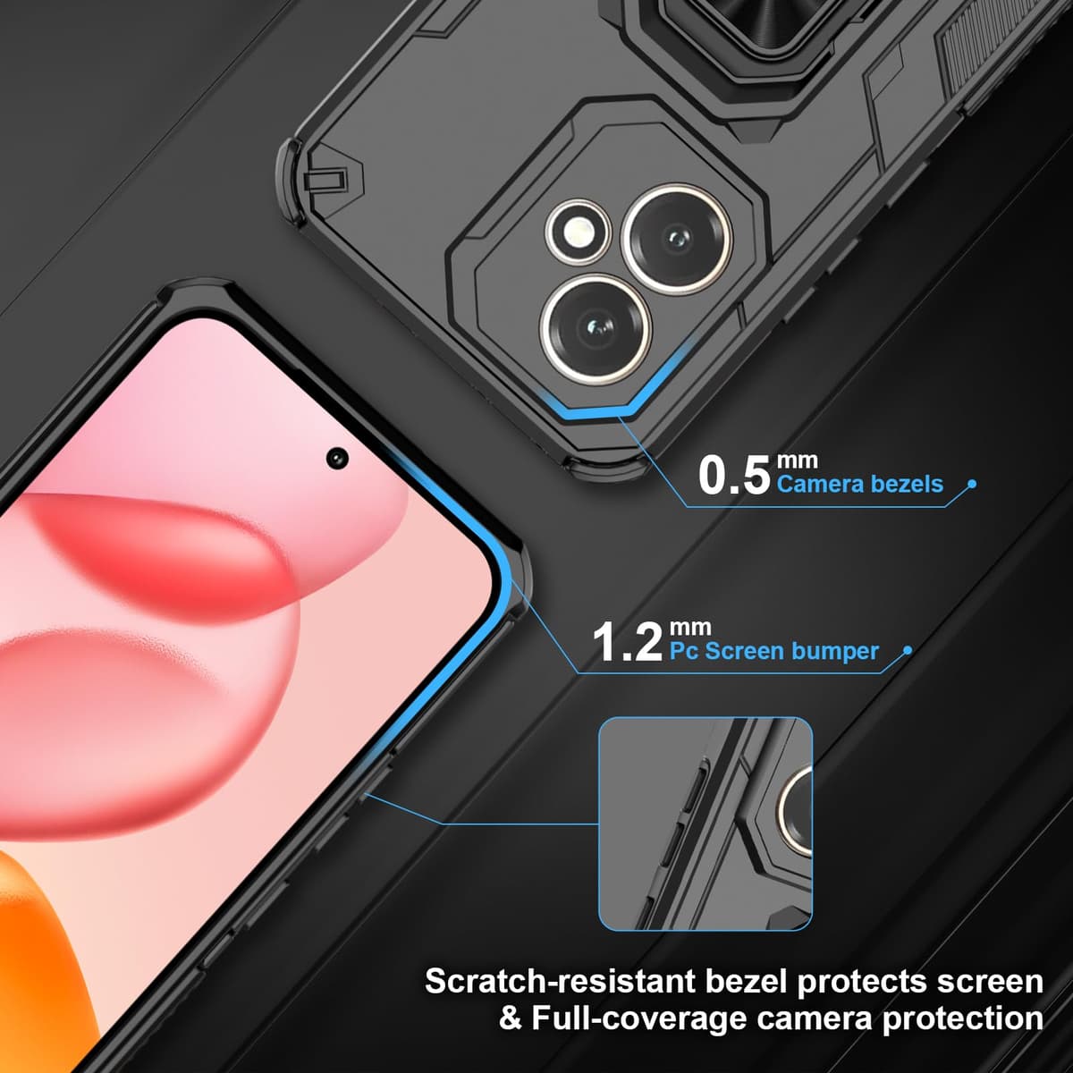 Funda para CMF Phone 2 Pro, Carcasa Antigolpes con Soporte anular metálico, Case Protectora de Grado Militar, Negro — view 37