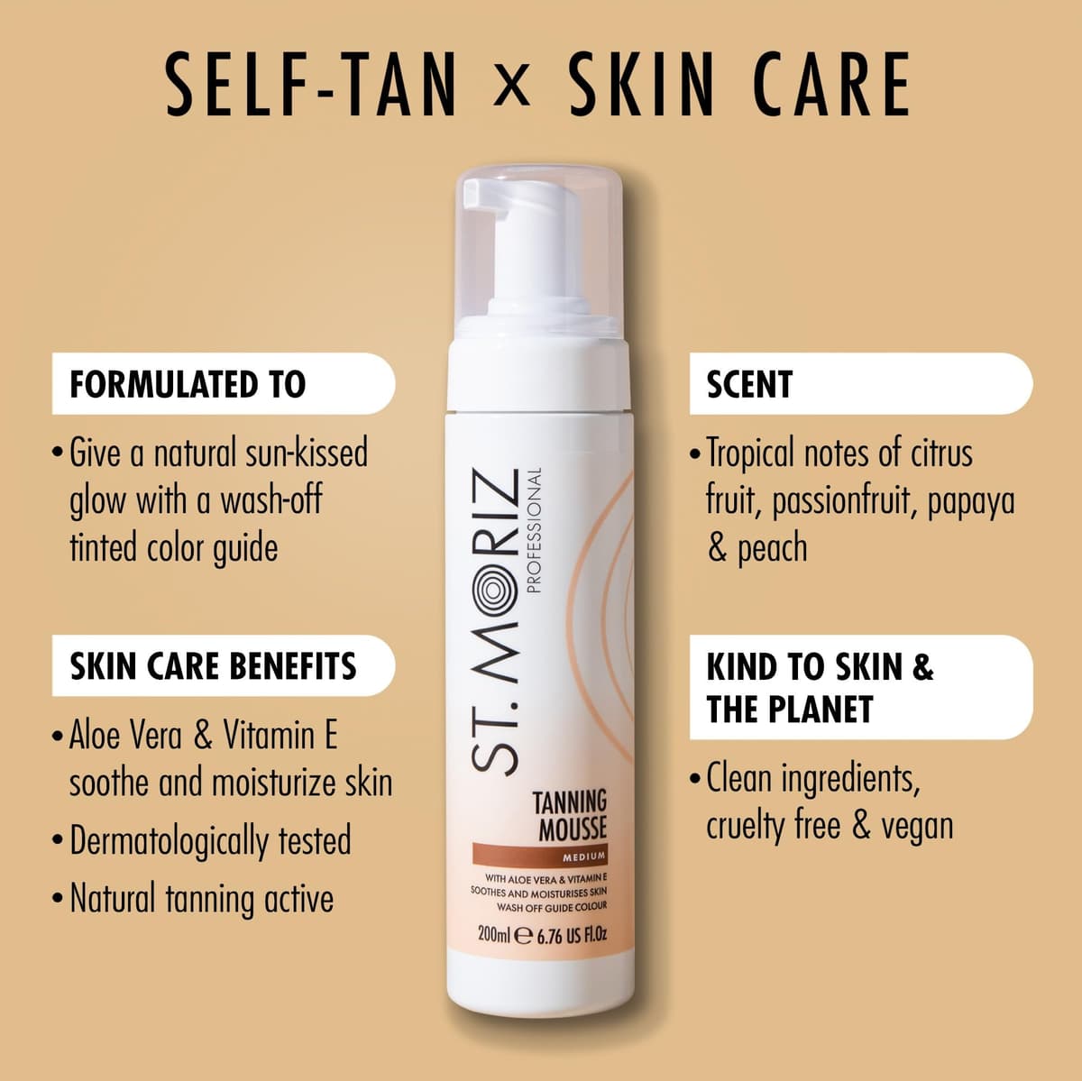 St Moriz Professional Instant Tanning Mousse in Medium | Fast Drying Vegan Fake Tan | With Aloe Vera & Vitamin E | For Streak Free Medium Golden Glow | Dermatologically Tested & Cruelty Free | 200ml — view 2