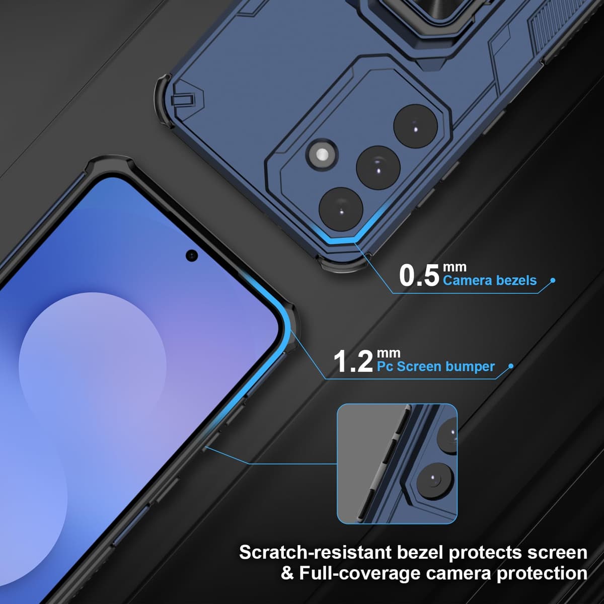 Funda para CMF Phone 2 Pro, Carcasa Antigolpes con Soporte anular metálico, Case Protectora de Grado Militar, Negro — view 821