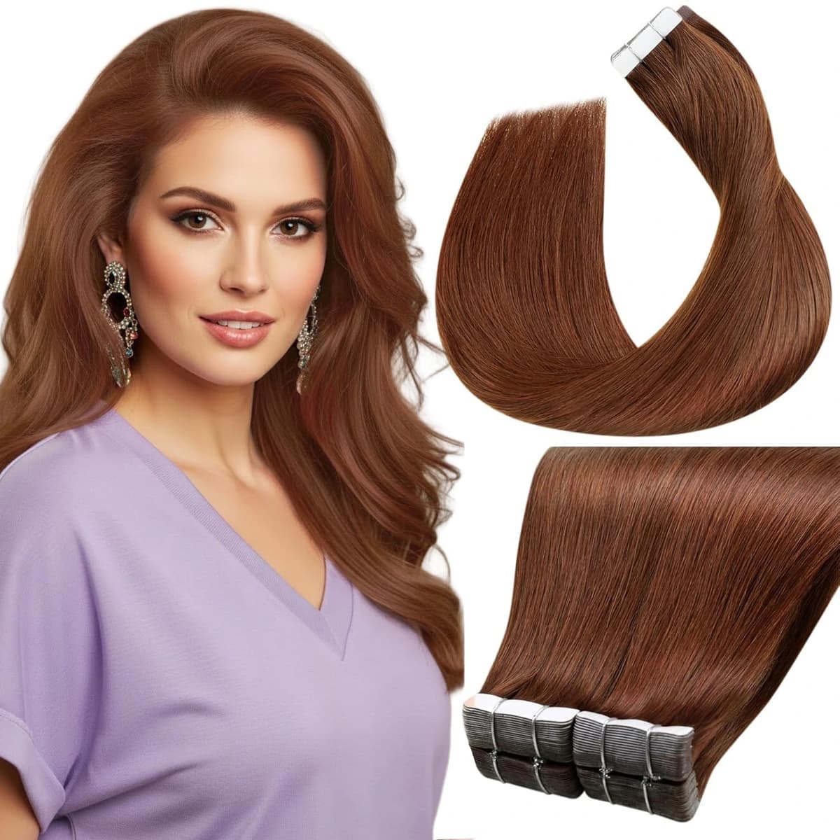 LaaVoo Tape in Hair Extensions Human Hair Blonde Tape Hair Extensions Real Human Hair Invisible Tapes Remy Straight Balayage Brown to Blonde Hair Double Sided Tabs 20pcs 50g 16 Inch #8/18/60 — view 94