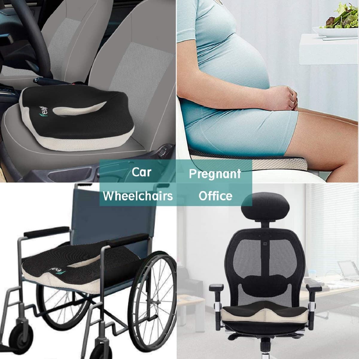 Feagar Cojin Coxis de Espuma Memoria Portátil Cojin Silla Oficina Cojin Antiescaras Cojin Asiento Coche Conductor, Sillas Gaming, Rueda, Funda Lavable, Negro — view 7