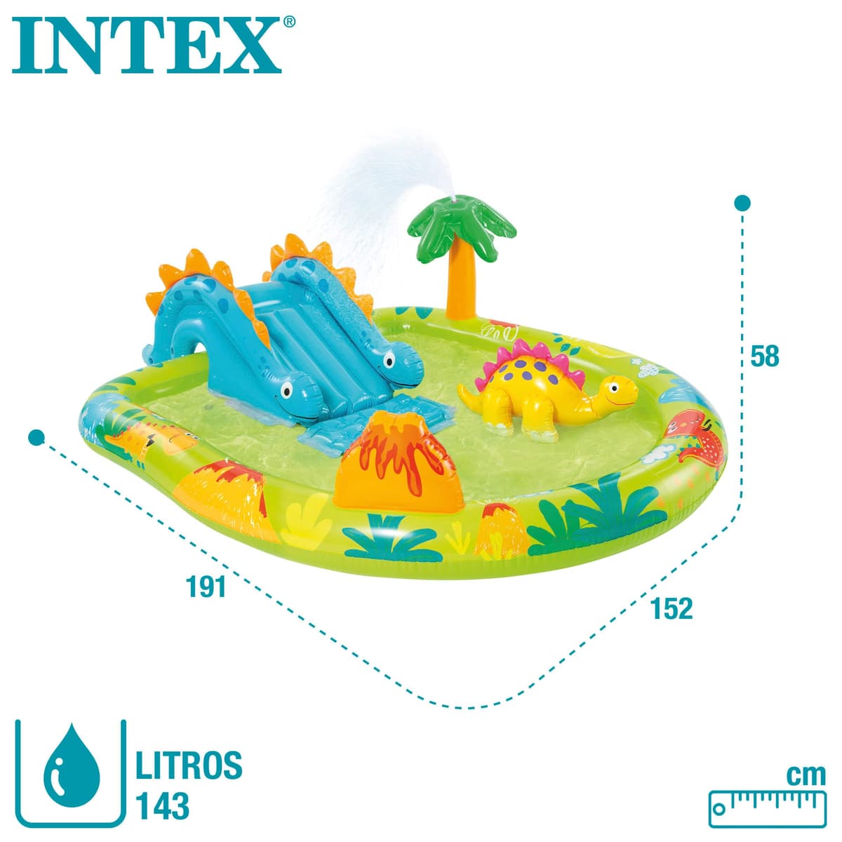 INTEX 57166 - Piscina infantil hinchable con dispersor de agua y tobogán dinosaurio, centro de juegos para niños — view 5