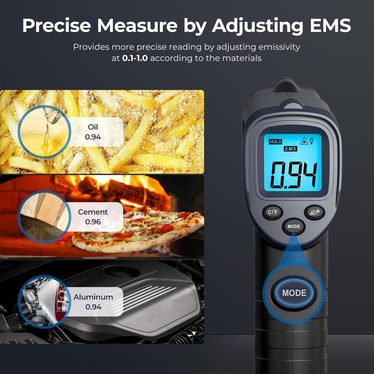 ERICKHILL Infrared Thermometer -50℃~600℃ Compact Size Non-Contact Laser Thermometer Gun LCD Backlit Digital Display Adjustable Emissivity - for Vehicle Repair/Cooking/BBQ/Freezer/Food, Black Blue — view 3