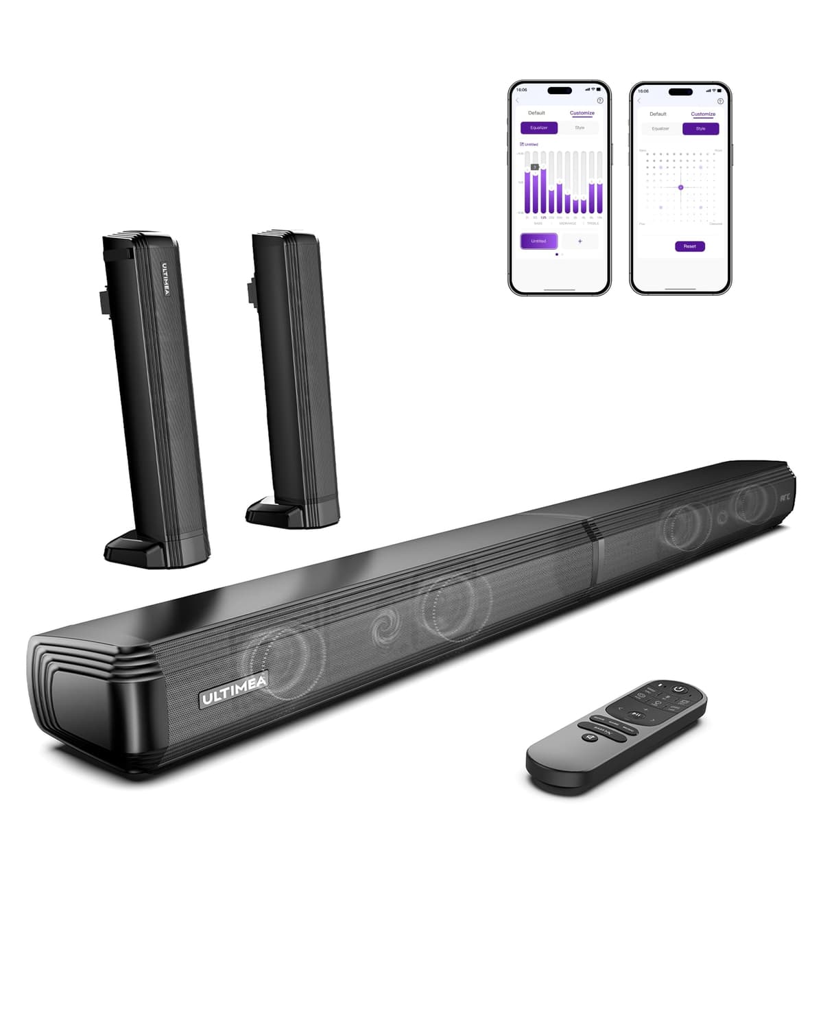 ULTIMEA 5.1ch Barra de Sonido TV con Dolby Atmos, Sistema de Sonido Envolvente para Home Cinema, Barra de Sonido con Subwoofer para TV, 340W, Bajos Ajustables, App, Bluetooth 5.4, Poseidon M60 Boom — view 13