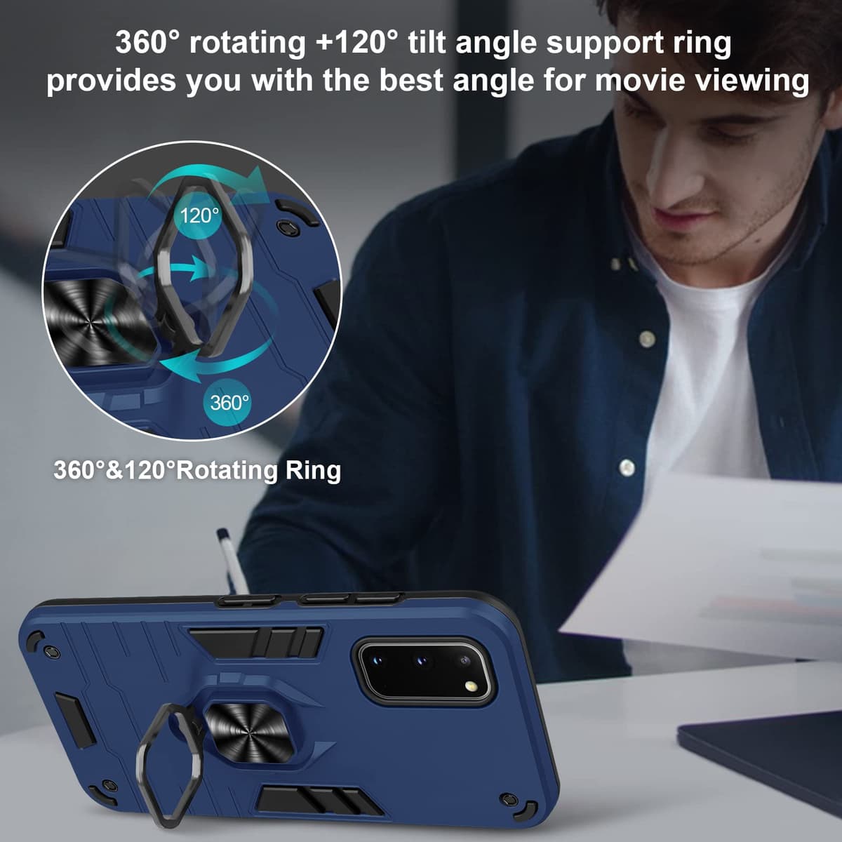Funda para CMF Phone 2 Pro, Carcasa Antigolpes con Soporte anular metálico, Case Protectora de Grado Militar, Negro — view 241