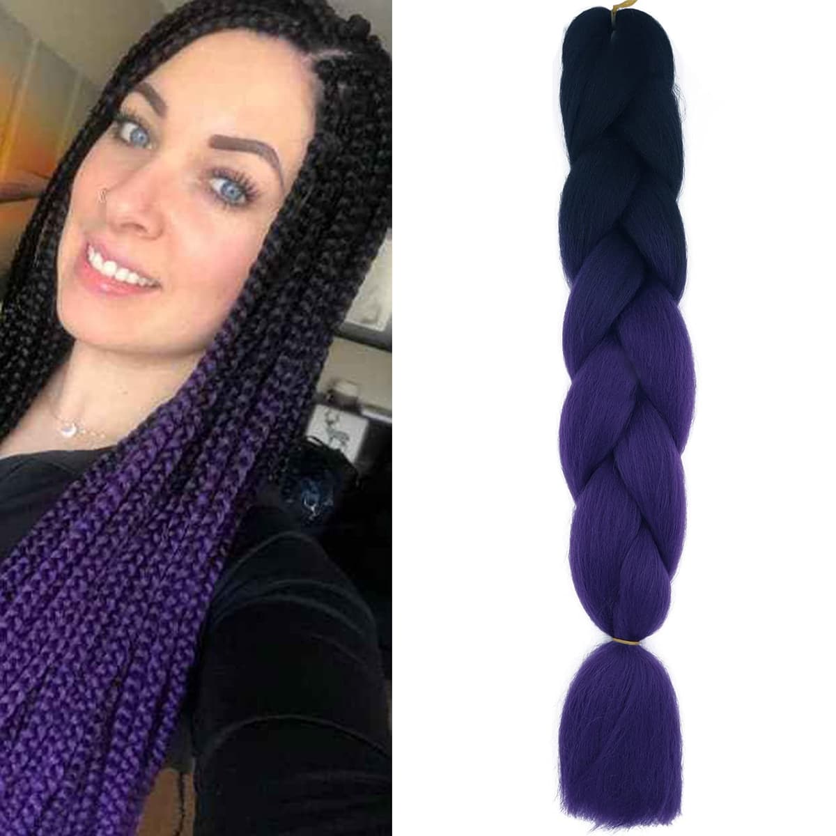 24" Braiding Hair Extension Jumbo Braids Synthetic 3bundles/pack Crochet Hair Afro Box Braid Heat Resistent (Dark Purple) — view 101