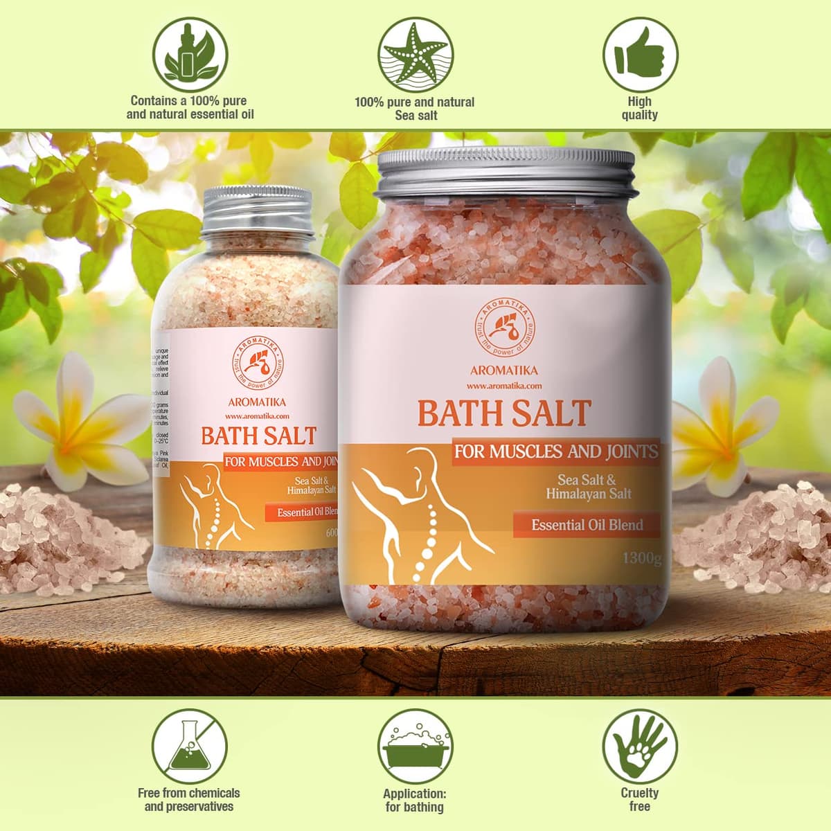 AROMATIKA Joint & Muscle Bath Salts – 1300g Natural Sea Salt Bath Soak with Lavender, Sage & Rosemary Essential Oils for Muscle Relief, Relaxation & Detox, Aromatherapy Soothing Spa Bath, Body Care — view 4