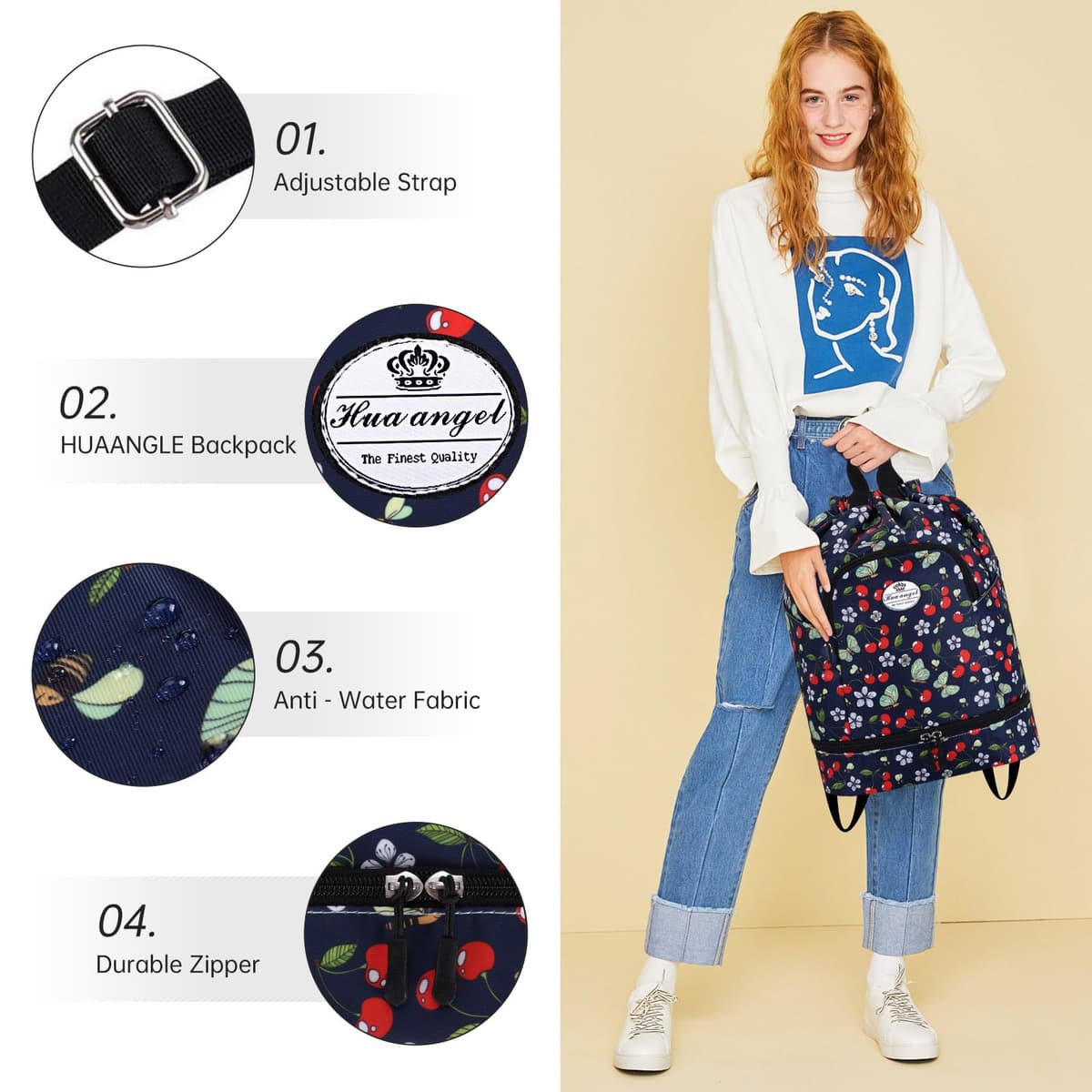 HUA ANGEL Mochila De Deportiva Con CordóN Ligera Gymsack Bolso De Cuerdas Con Muchos Bolsillos Mochila Mujer Hombre De Viaje Para Playa Piscina Baloncesto Futbol Balonmano — view 5