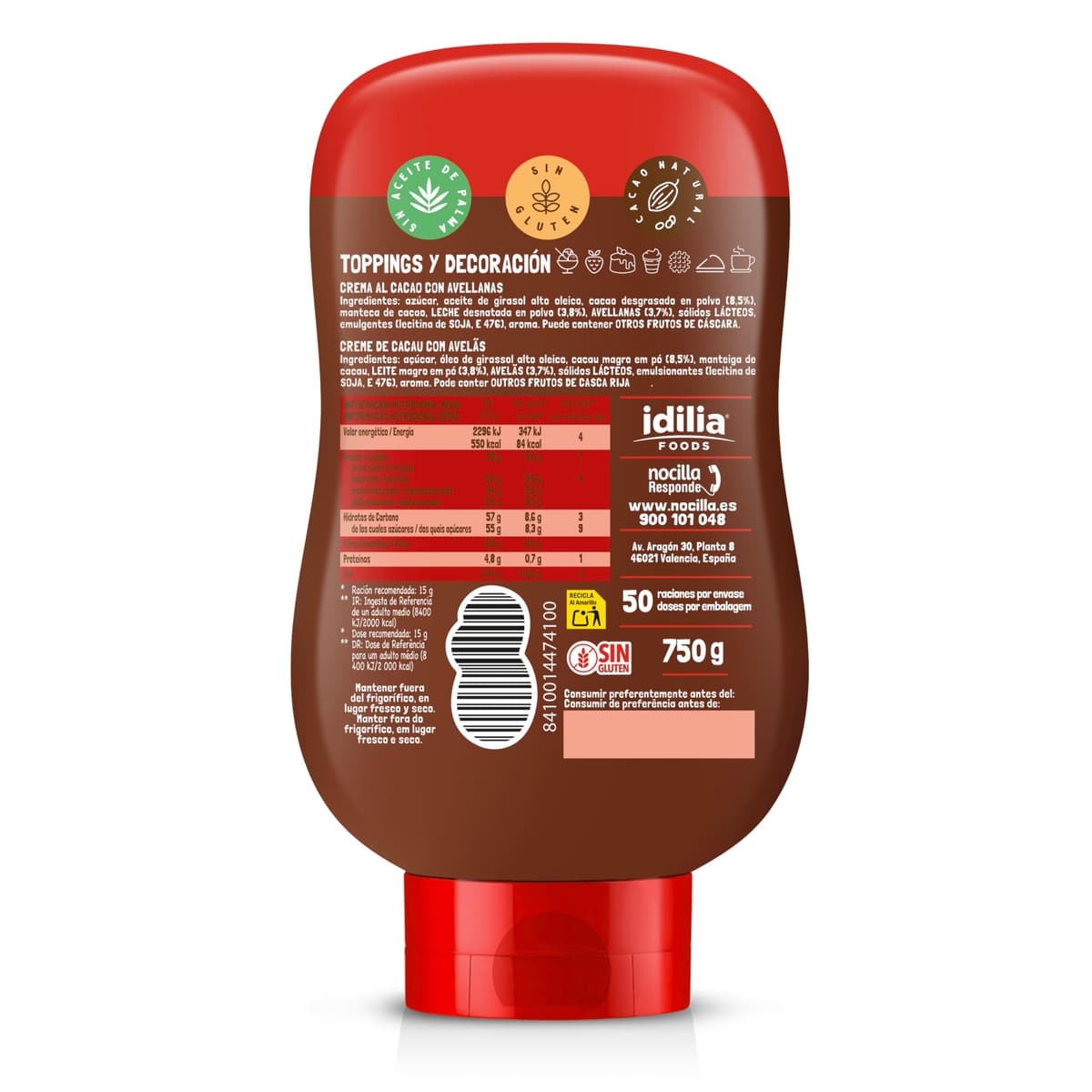Nocilla, Profesional con sabor Original, Bocabajo sin Aceite de Palma - 750g — view 2