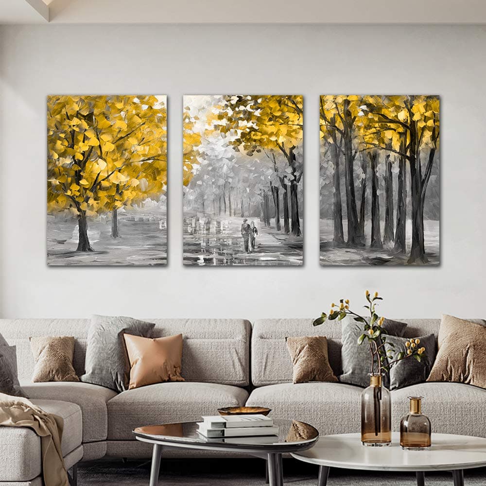 FajerminArt 3 Panels Framed Canvas Wall Art Abstract Autumn Tree Leaves Art Pictures Printing Poster Canvas Prints Wall Decor for Bedroom Living Room Bathroom Office Ready to Hang 40x60cmx3 Pcs — view 4