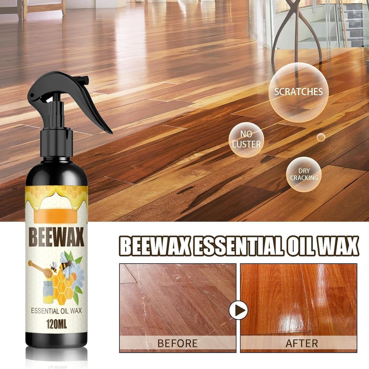 Beeswax Wood Polish Spray, 2026 Upgrade Beeswax Sprays For Wood, Natural Bees Wax Care Spray & Restorer, For Living Rooms,Kitchens,Wood Furniture Floors (1Pc) — view 2