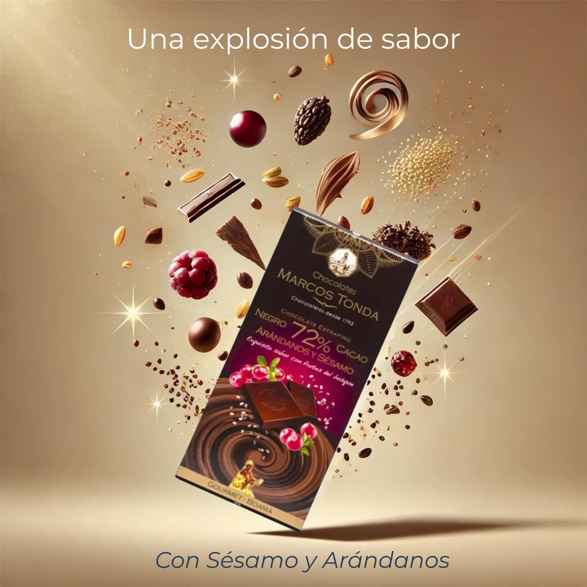 Chocolates Marcos Tonda – Chocolate Negro 72% Gourmet Con Almendras, Arándanos Y Sésamo X5 | Chocolate Con Almendras 100g | Chocolate Gourmet | Desde 1793 — view 2