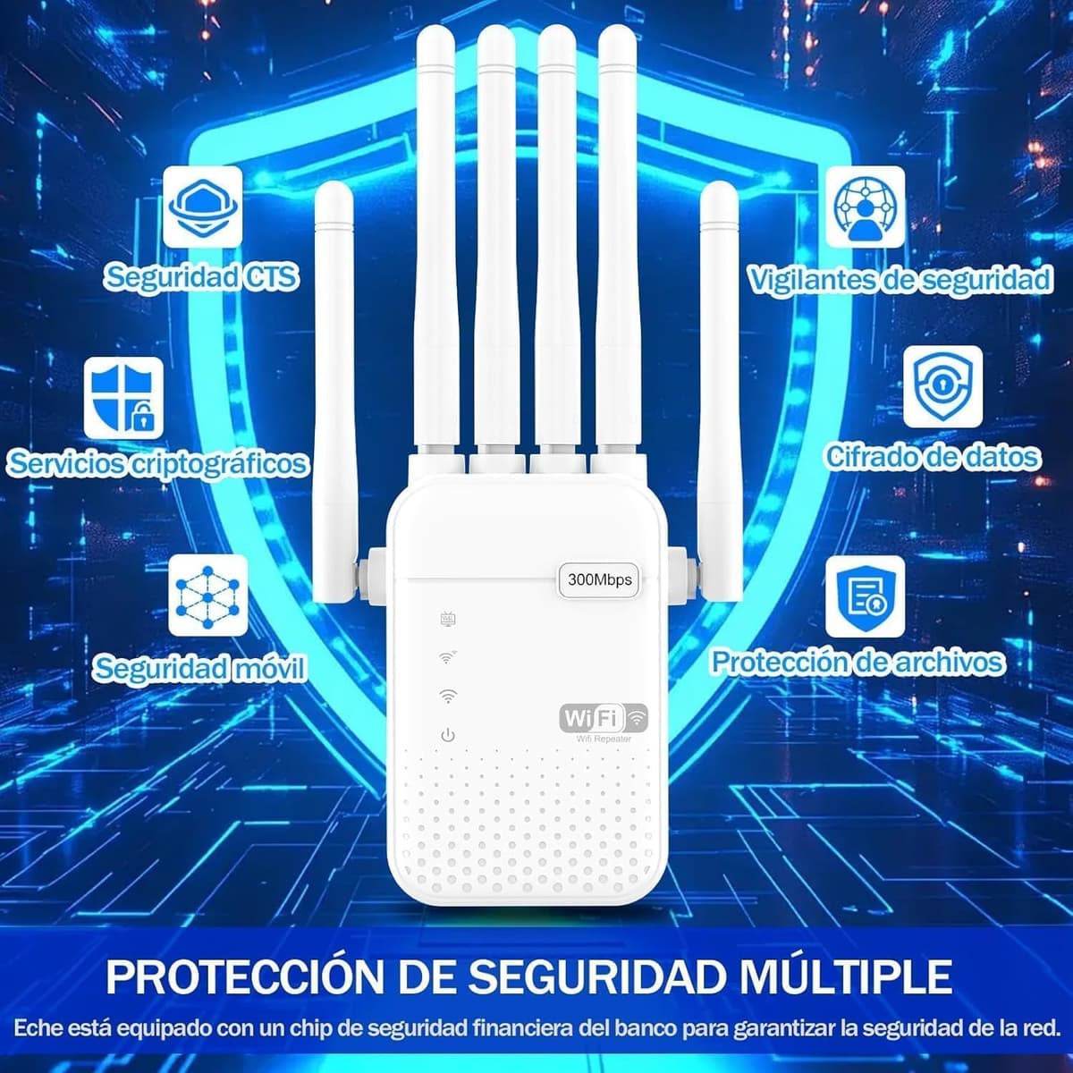 Repetidor Señal WiFi Extender,Amplificador Señal WiFi,6 Antenas,2 Puertos LAN,Repetidor WiFi Largo Alcance,Cobertura 360° de hasta 9800 m³,para Oficinas y Casa,fácil de Instalar — view 2