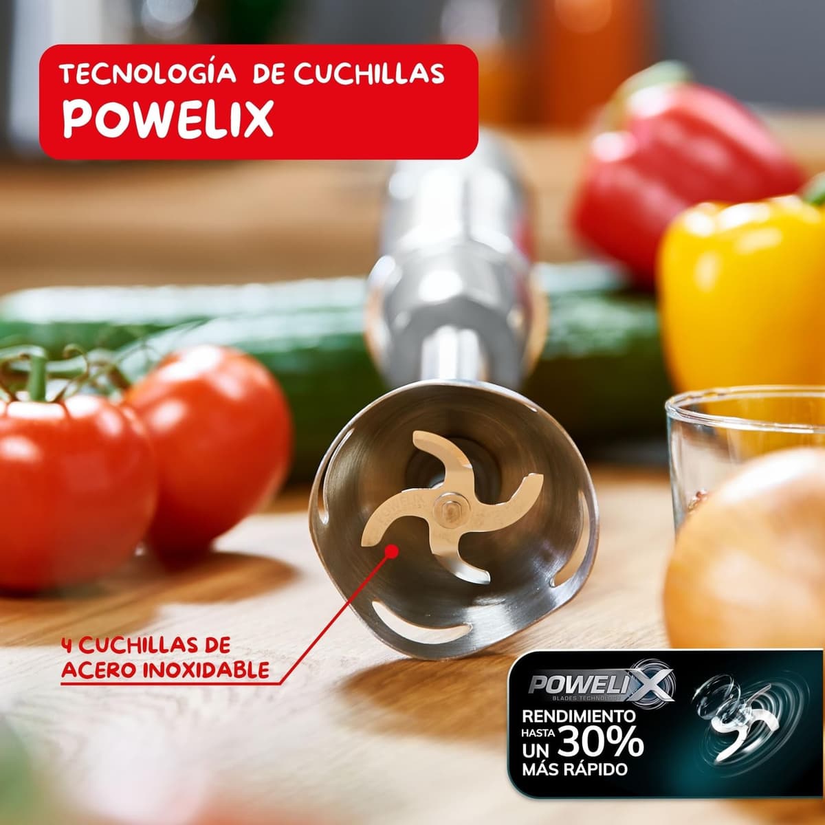 Moulinex Quickchef, Batidora de mano, Potencia de 1000 W, Cuchillas Powelix, 20 velocidades variables y modo turbo, Incluye picadora 500 ml, vaso medidor 800 ml y varillas, Gris, DD655DES — view 5