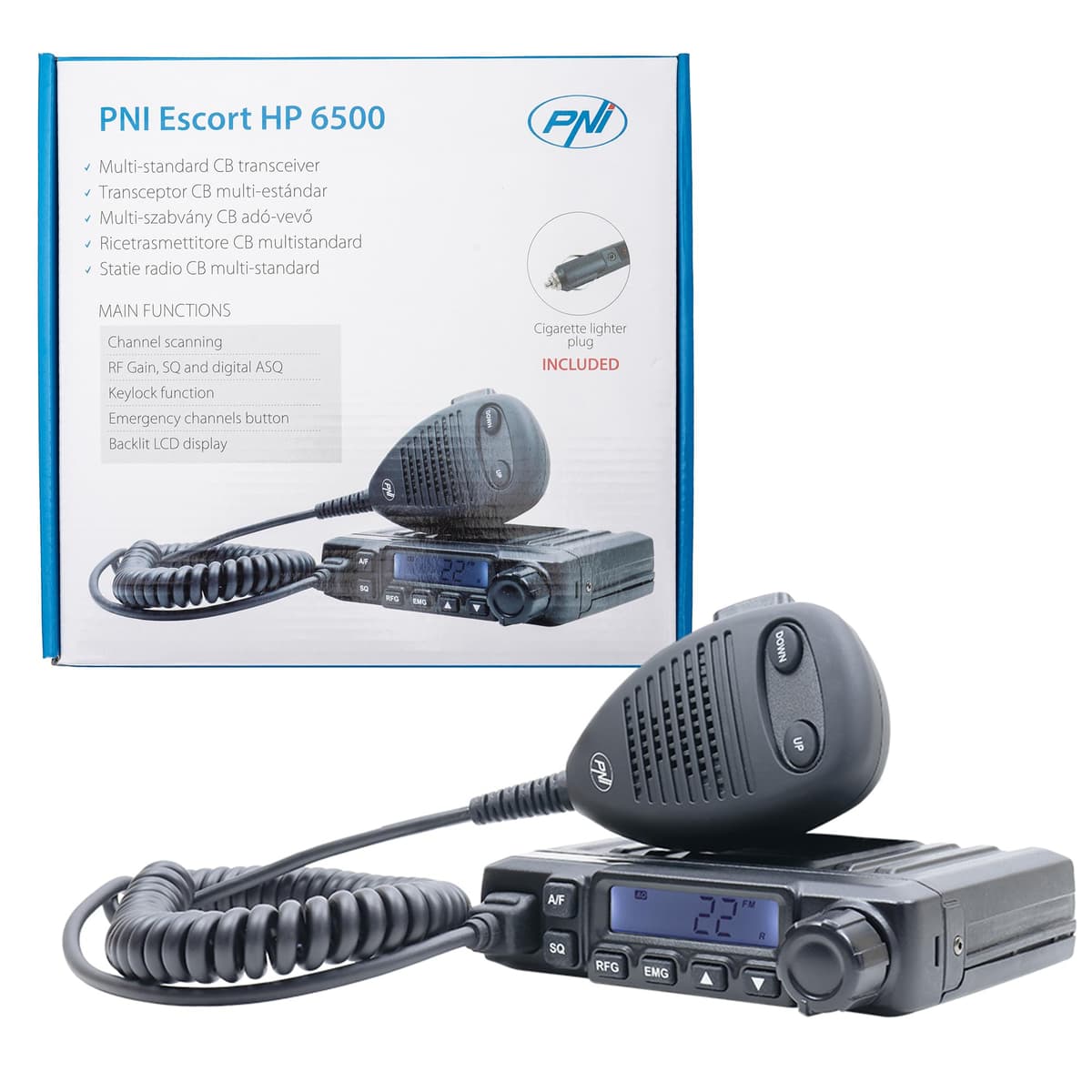 Radio CB PNI Escort HP 6500, Banda Ciudadana, multiestándar, 4W, 12V, ASQ, Ganancia RF, enchufe de mechero incluido, conmutador AM/FM solo para banda UE — view 3