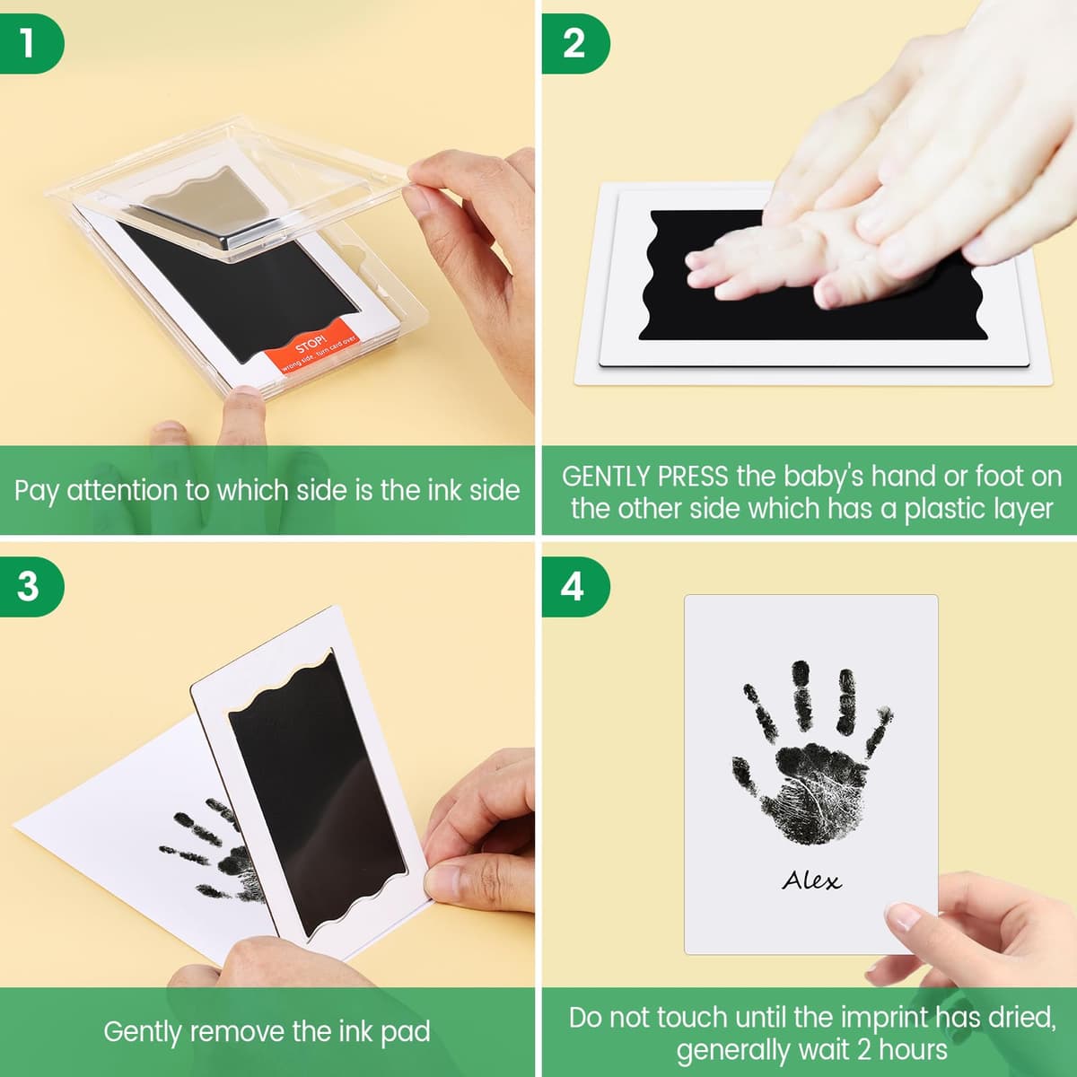 Nabance Baby Footprint Kit & Handprint Kit, 4 Inkless Ink Pads, 2 Photo Frames, 8 Imprint Cards, Safe for Baby Hands and Feet, Family Keepsake Gifts for New Parents, Baby Shower Gifts 0-6 months — view 4