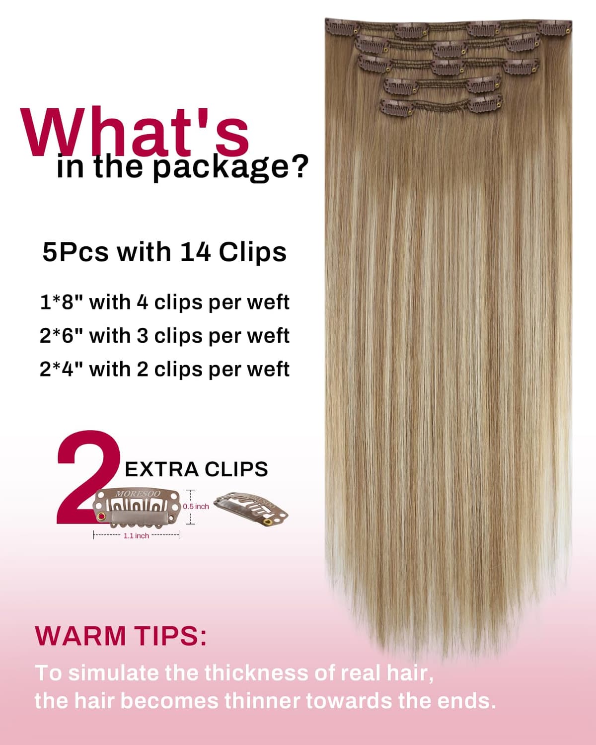 Moresoo Clip in Hair Extensions Real Human Hair Ombre Light Brown and Medium Blonde Double Weft Clip in Hair Extensions Real Hair Shoulder-Length Short Hair Add Volume 12 Inch 5pcs/80g #8/22/8 — view 3