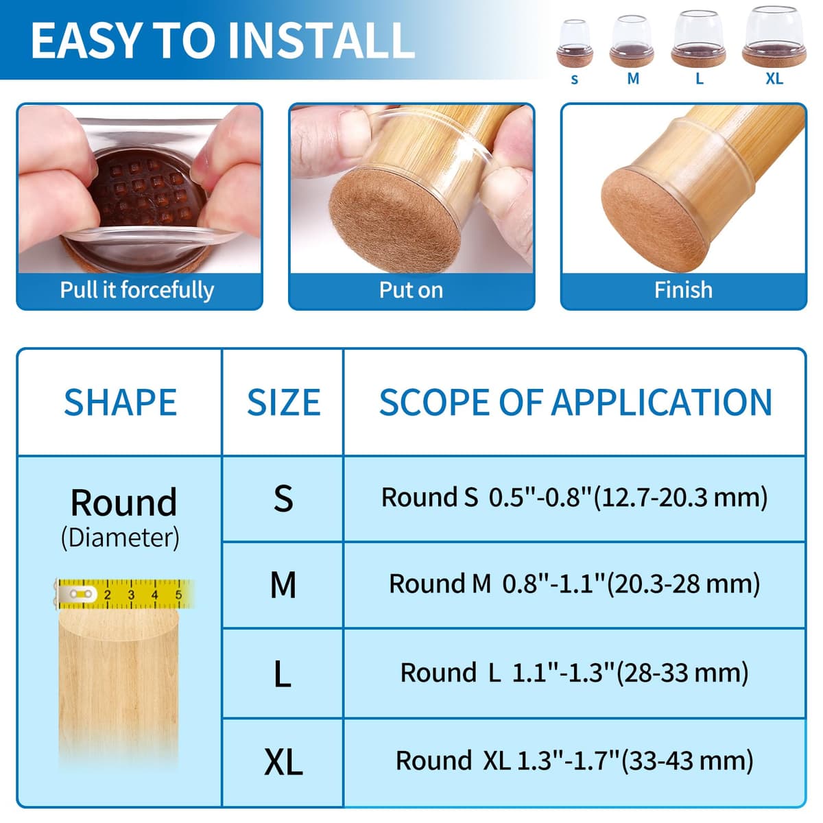 Ezprotekt Protectores de Suelo Transparentes para Patas de Silla 20-28mm, 16 Tapones de Silicona con Fieltro Envuelto, Fundas de Silicona Redondo — view 4