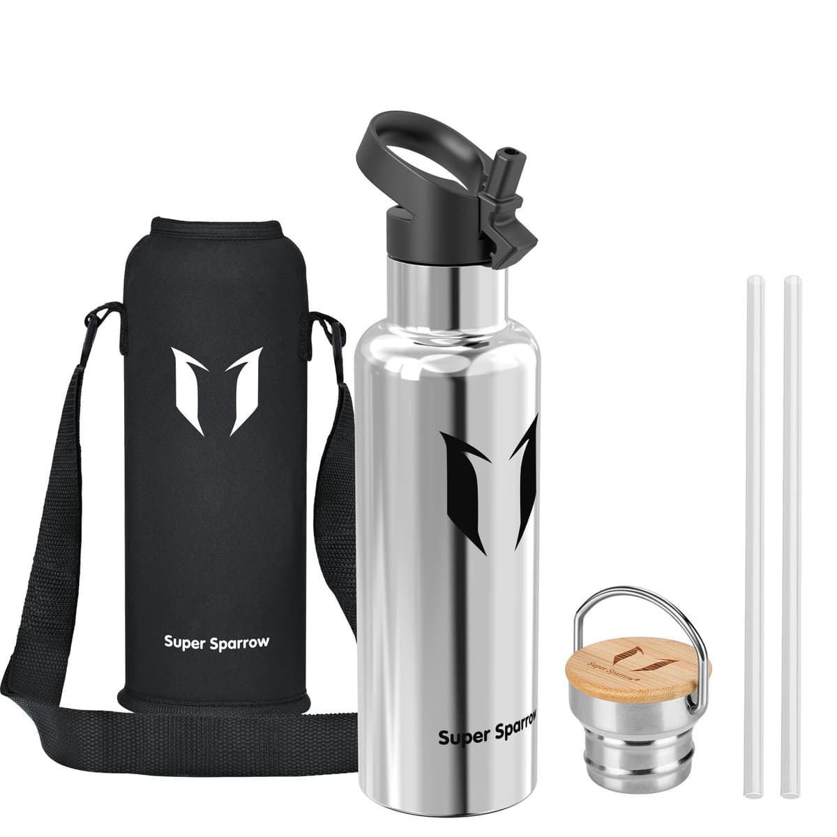 Super Sparrow Botella Agua Acero Inoxidable - Botella Agua Niños - 500ml/750ml/1L - Botella Termica Boca Estándar - Sin BPA, para Niños & Adultos, Deporte, Oficina, Yoga, Ciclismo