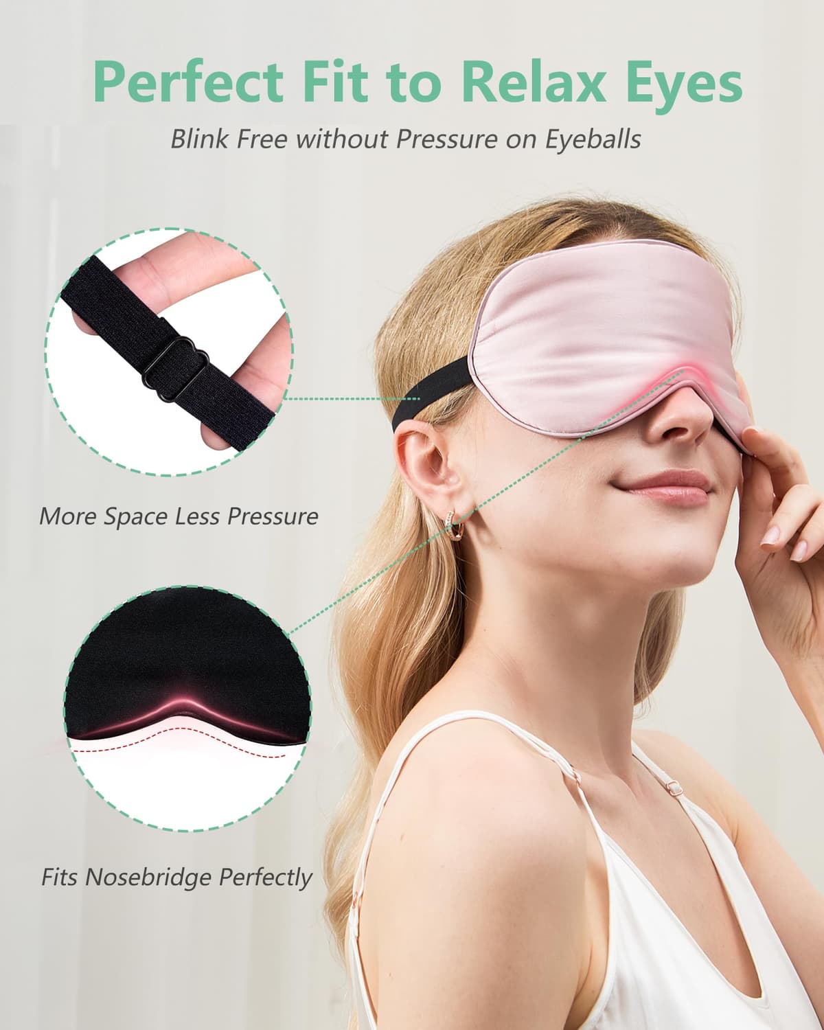 BeeVines Sleep Mask, 2 Pack 100% Real Natural Pure Silk Eye Masks with Adjustable Strap for Sleeping, Mulberry Silk Eye Sleep Shade Cover, Block Light Reduces Puffy Eyes Traveling Gifts — view 3