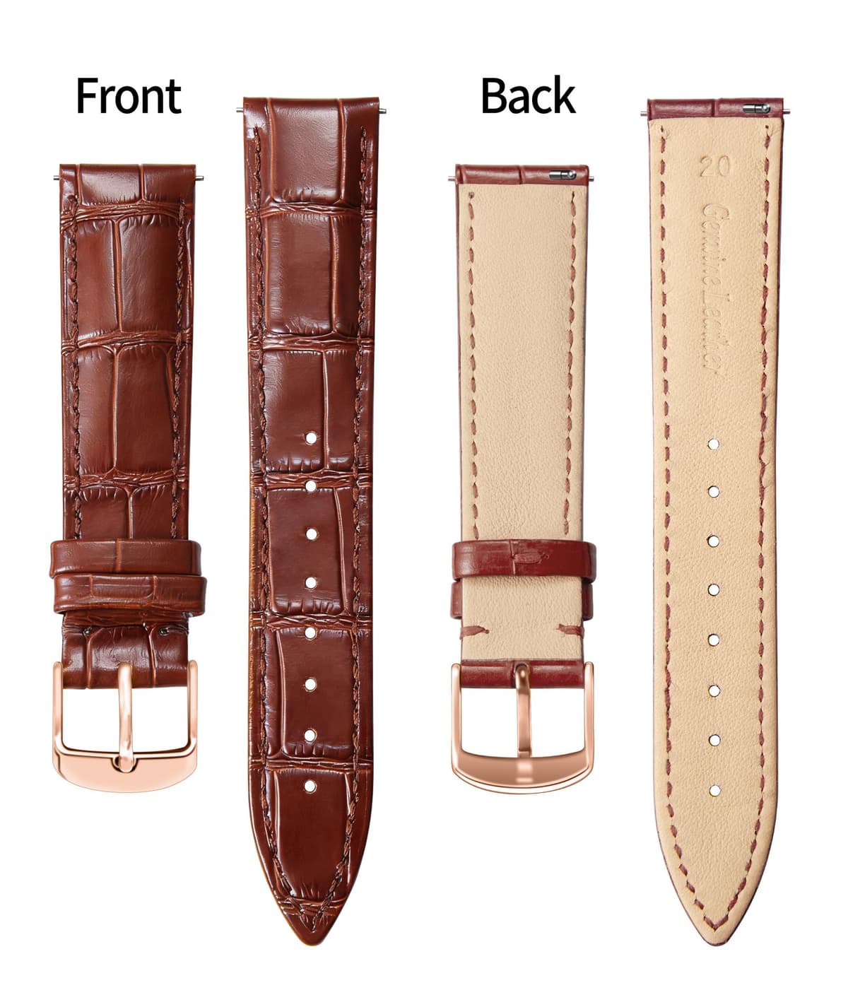 BINLUN Quick Release Leather Watch Straps Replacement Watch Bands Smart Watch Strap Crocodile Pattern in 10 Colors 13 Sizes with Silver/Gold/Rose-Gold Buckle for Men Women(10mm-24mm) — view 18