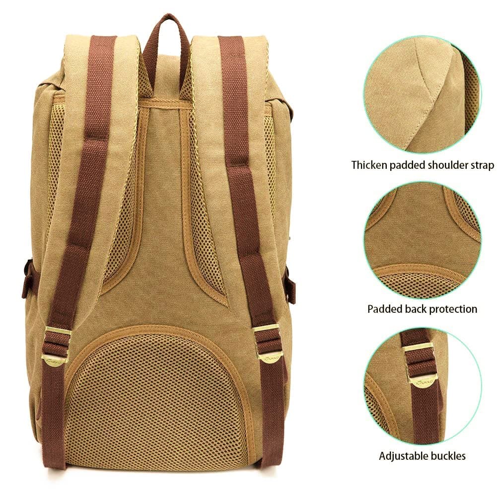 KAUKKO Mochila unisex para estudiantes de 17 pulgadas para portátil de 15 pulgadas, mochila informal, mochila para senderismo, 47 cm, 22,4 L, (caqui) (Naranja) - EP5AApricot — view 3