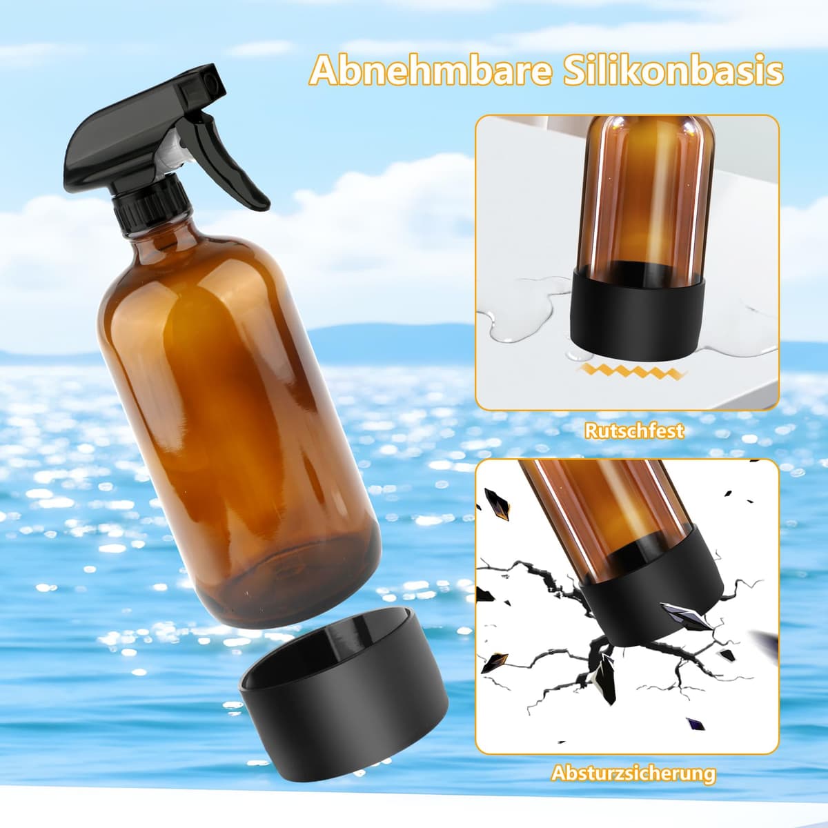Juego de 3 botellas de spray de vidrio de 500 ml, rellenables, con pulverizador de gatillo ajustable para pulverizar y nebulizar - Botellas de spray de agua vacías color ámbar para cabello, jardinería — view 5