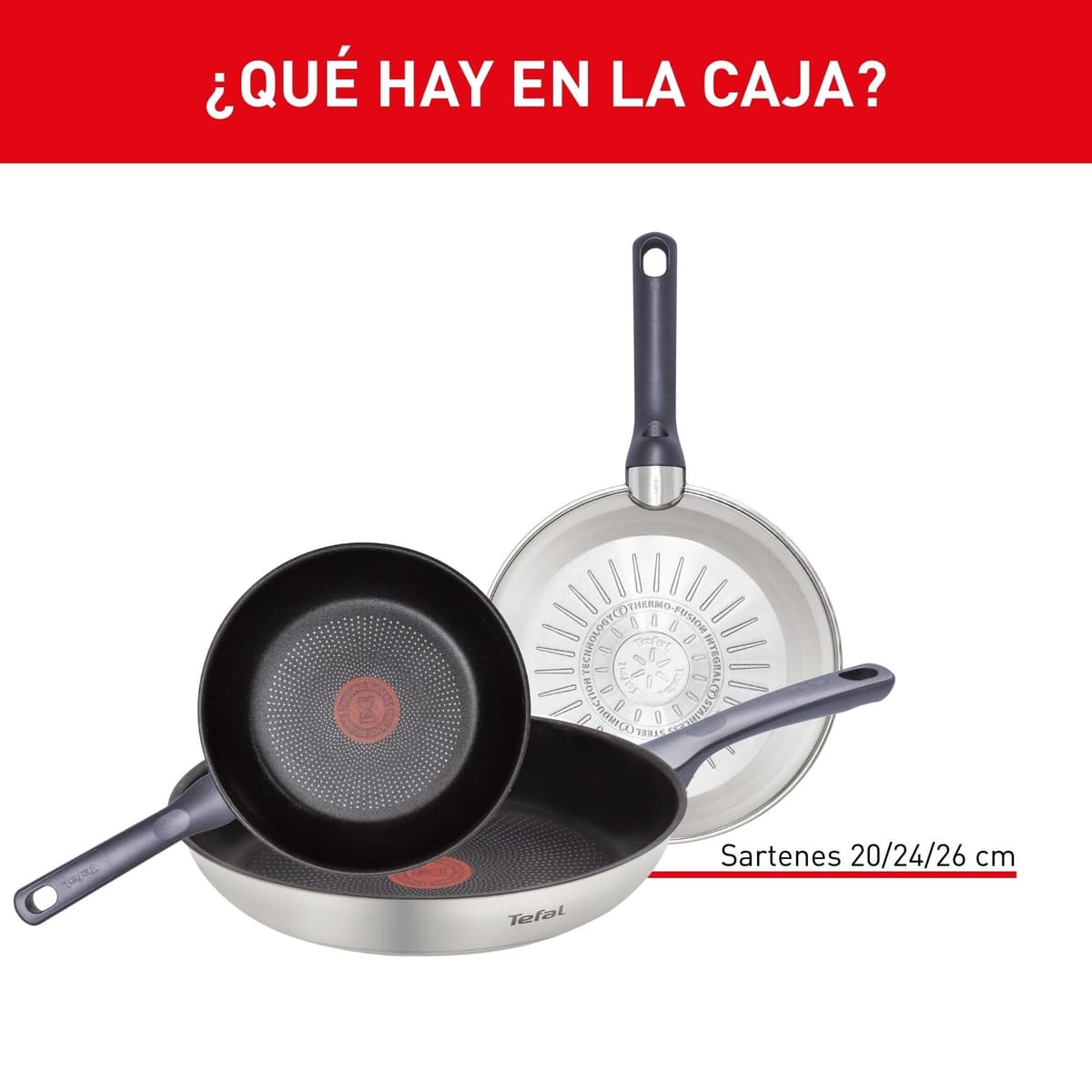 Tefal Daily Cook - Juego de Sartenes de 20/24/26 cm, Apto inducción, antiadherente, revestimiento titanio, Thermo-signal, apto lavavajillas y horno, acero inoxidable — view 2