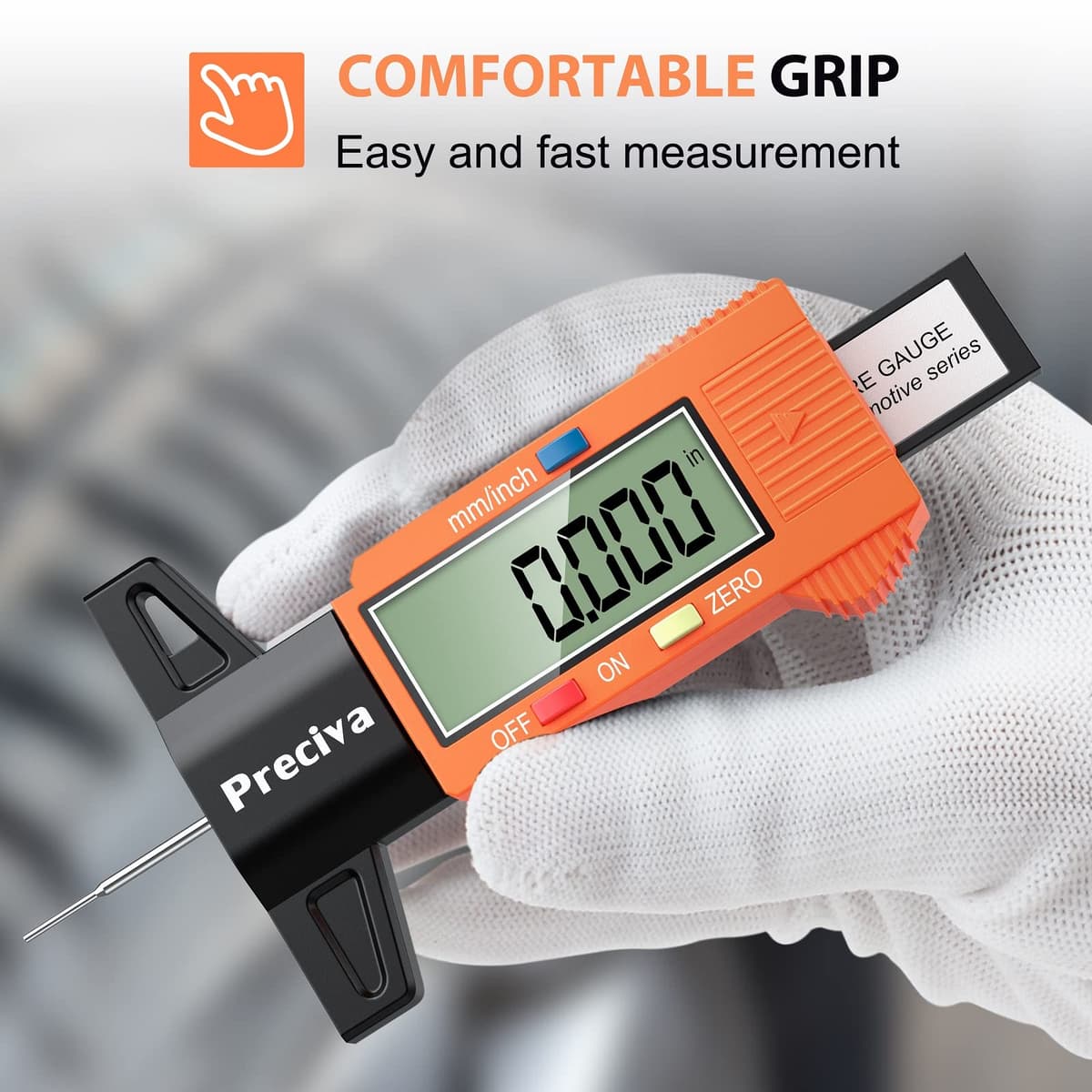 Tyre Tread Depth Gauge, Preciva 0-25.4mm/Inch Digital Tire Checker UK, Tyres Surface Measuring Tool with Large LCD Screen for Cars, Trucks, Motos, Orange — view 5