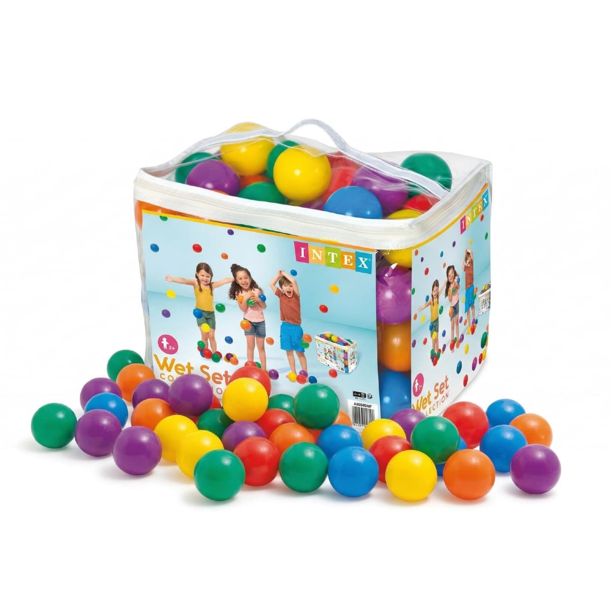 Intex Pack 100 Bolas Infantiles, Diámetro 6,5 cm, 6 Colores Surtidos, Plástico Resistente, Juego sensorial y motriz, Uso Interior y Exterior, Incluye Bolsa con asa, A Partir de 2 años (49602) — view 6