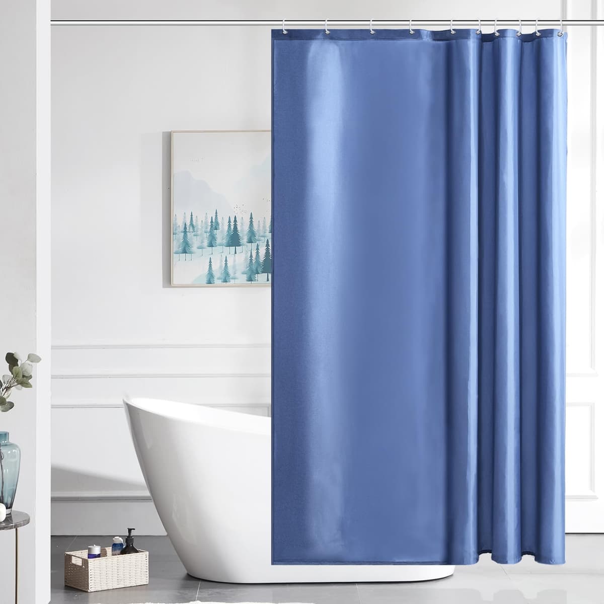 Furlinic Navy Shower Curtain Anti Mould Resistant Waterproof Bathroom Curtains Washable Polyester Fabric 90x180cm with Weight Tape for Bath Wet Room 35x72 Inch. — view 100