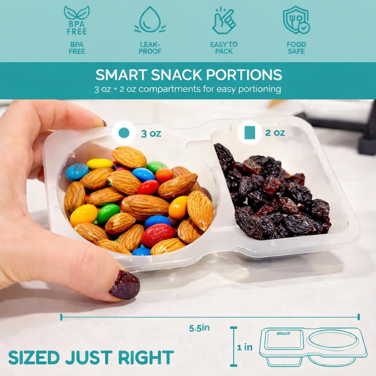 Reusable Snack Containers with Lids 10 Pack (20 Pieces) Portion control, Snack Pack Containers 2 Double Compartment Snack Containers for Kids On the Go Meals, Camping Snack Tray Prep — view 4