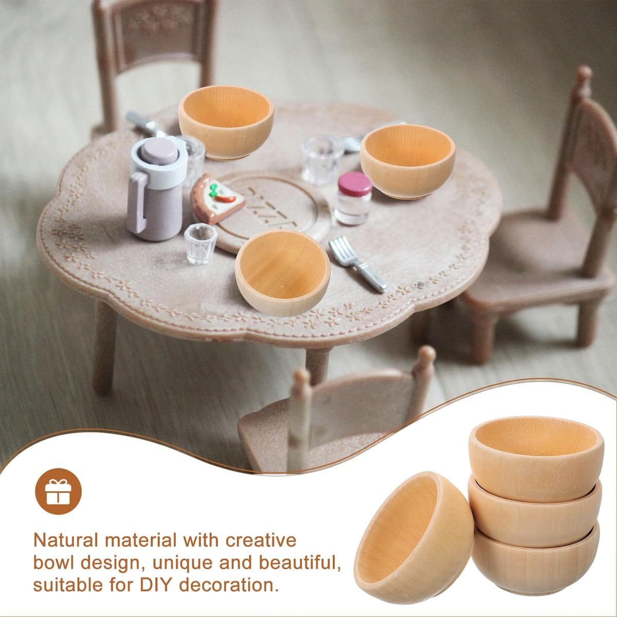 4Pcs Unfinished Small Wooden Bowls Set for Montessori Heuristic Play and DIY Painting Craft — view 8