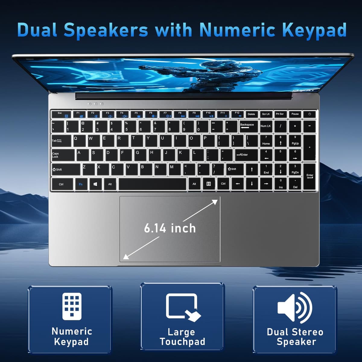 15.6 Inch Laptop 2026 with 4425Y Processor, 8GB RAM 256GB SSD Laptop Computer Pc, FHD 1920 x 1080P, 5000 MAh/38.5Wh, TF Card/Webcam/Touchpad, Student/Home/Business — view 4