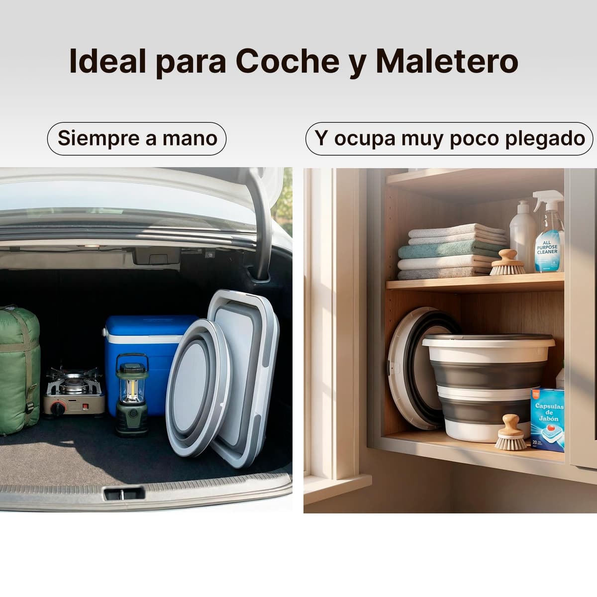 Cubo Plegable de Silicona 15 litros, Redondo, con Asas, Compacto y Portátil, Ahorra Espacio para Limpieza, Coche, Maletero, Camping, Jardín y Colada (15 litros Redondo) — view 5