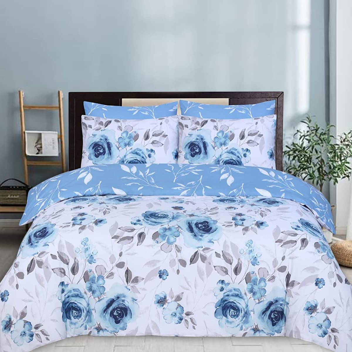 DTEX HOMES Double Duvet Set 100% Pure Cotton Reversible Printed Hotel Quality Duvet Cover Ultra Soft Easy Care double bedding Set Super Soft and Luxury Duvet Cover Sets (Balia Silver) — view 12