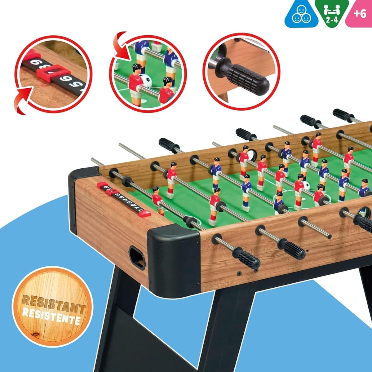 ColorBaby 85432 CB Games Futbolín para niños y Adultos, De Madera de Haya Resistente, Patas Metal, Marcadores manuales, 2-4 Jugadores, 121x61x81 cm, Futbolines, Juegos fútbol niño, Juguetes 6 años — view 6