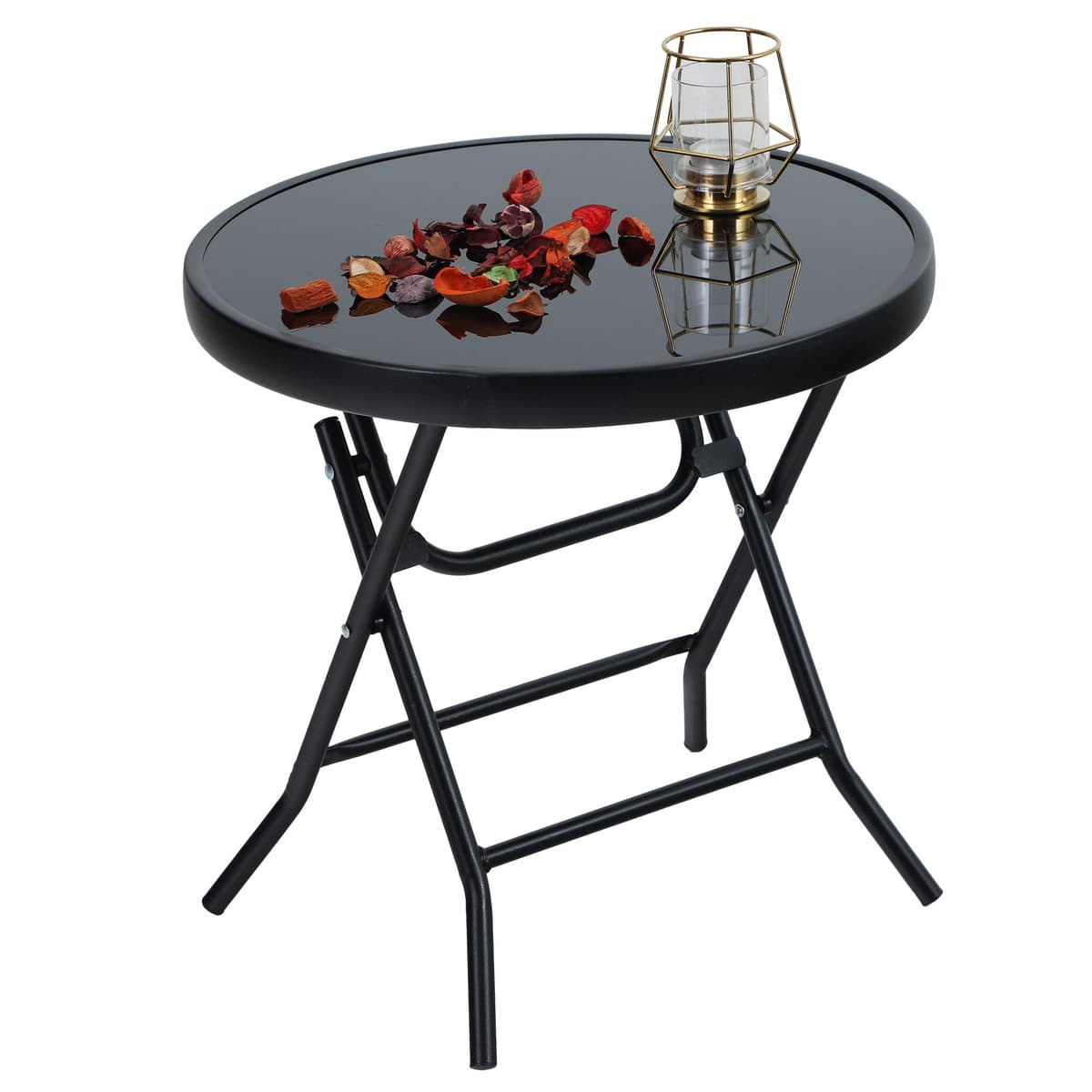PHI VILLA Small Garden Table Folding Outdoor Side Table Outdoor Coffee Table, Black