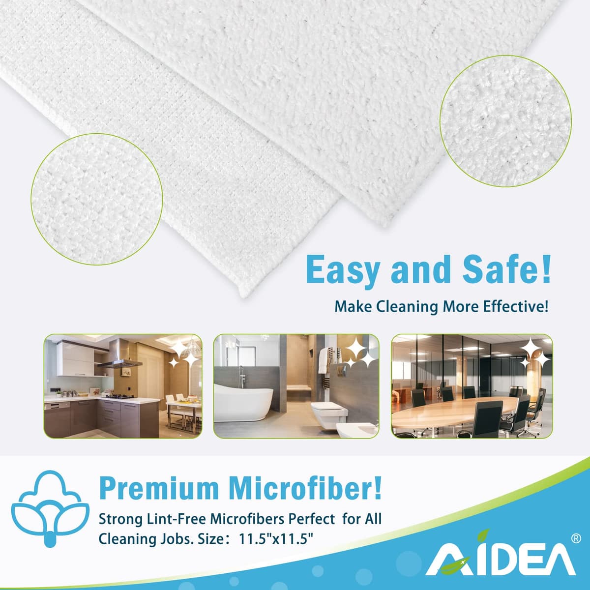 AIDEA Bayetas de Limpieza de Microfibra 50 Unidades, Toallas de Limpieza Reutilizables, Paños de Limpieza Lavable sin Rayas sin Pelusa para Casa, Cocina, Coche 29x29cm Blanco — view 6