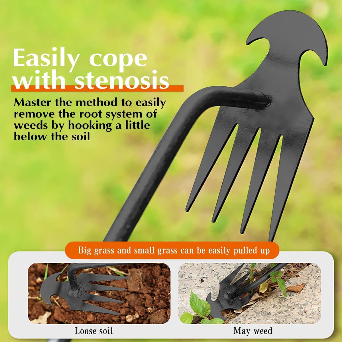 Garden Weed Extractor, Stainless Steel Manual Weeder, Remove Weed Weeds Garden, Manual Weeding Tool, Weeding Rake for Patio, Lawn, Gardening — view 5