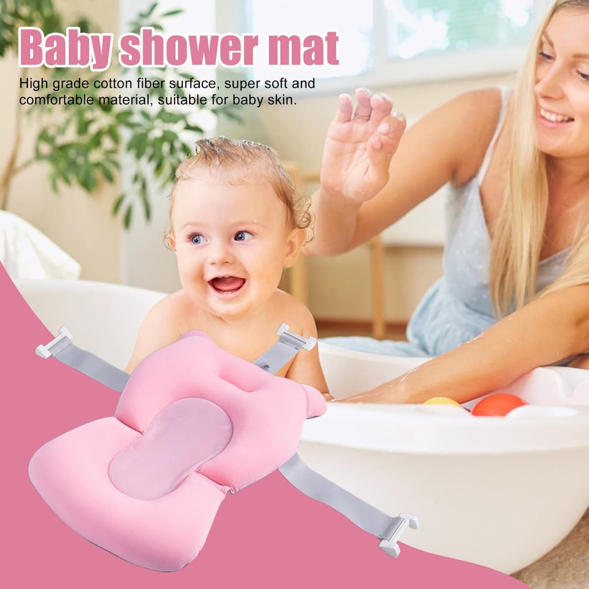 Cojín De Baño Para Recién Nacido, Alfombrilla De Baños Acolchada Antideslizante, Almohada Con Soporte Adaptable Con Hebillas Y 3 Cinturones De Seguridad, Articulo Para Baño Del Bebé En Hogar — view 3