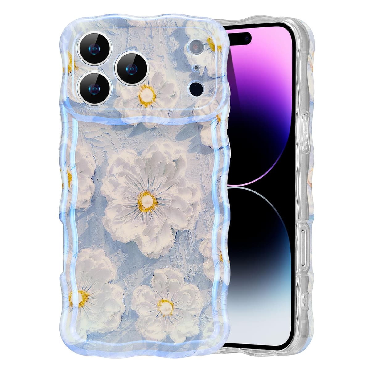 EYZUTAK Case for iPhone 16, Colorful Retro Oil Painting Printed Flower Laser Glossy Pattern Cute Curly Wave Edge Exquisite Phone Cover Stylish Durable TPU Protective Case for Girl Women-Green — view 27